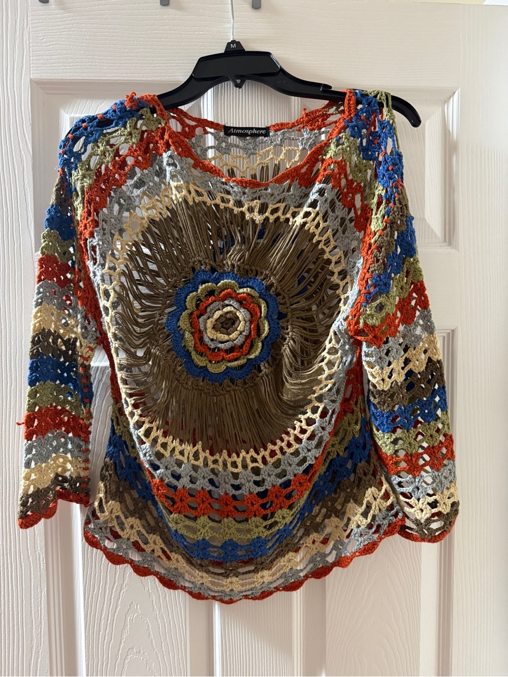 Atmosphere Multicolor Crochet Openwork Sweater - Blue, Red, Olive, Tan